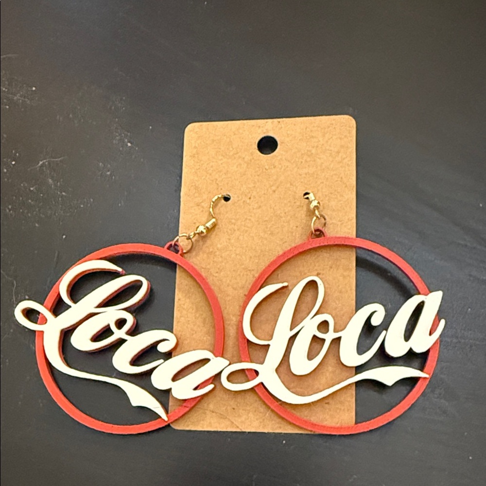 New Red and White 'Loca' Hoop Earrings in the style of Coca-Cola